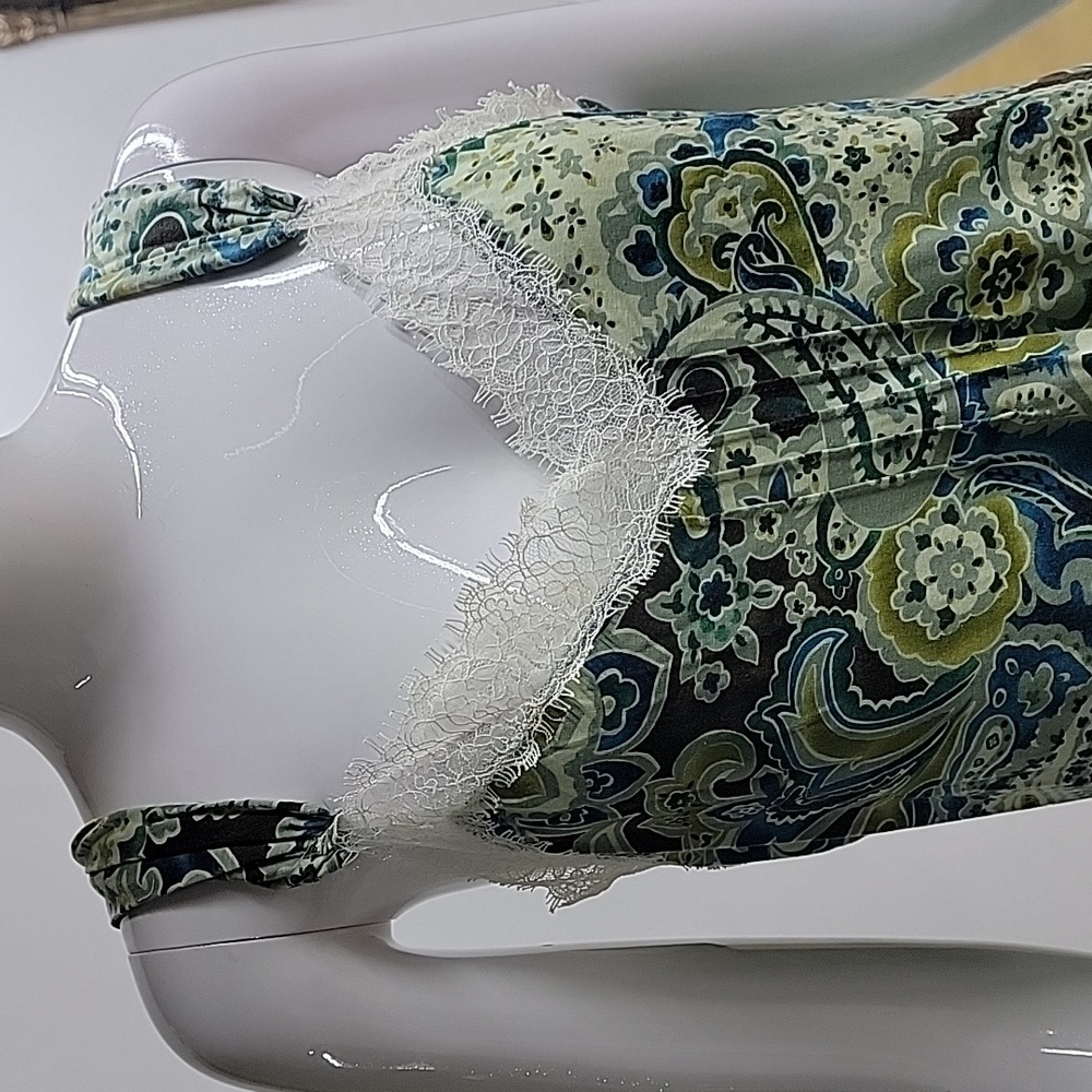 Banana Republic Green Blue Paisley Lace-Trim Tank Top